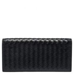 Pre Owned Bottega Veneta Black Intrecciato Leather Continental Wallet