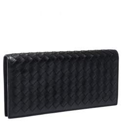 Pre Owned Bottega Veneta Black Intrecciato Leather Continental Wallet