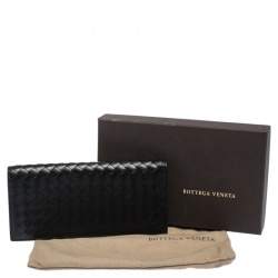 Pre Owned Bottega Veneta Black Intrecciato Leather Continental Wallet