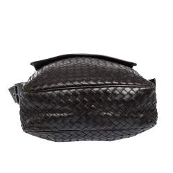 Bottega Veneta Dark Brown Intrecciato Leather Grommet Strap Messenger Bag
