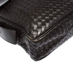 Bottega Veneta Dark Brown Intrecciato Leather Grommet Strap Messenger Bag