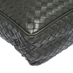 Pre Owned Bottega Veneta Grey Intrecciato Leather Grommet Strap Messenger Bag