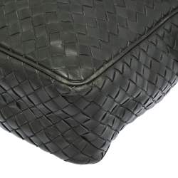 Pre Owned Bottega Veneta Grey Intrecciato Leather Grommet Strap Messenger Bag