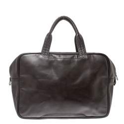 Pre Owned Bottega Veneta Dark Brown Intrecciato Leather VN Carry On Briefcase