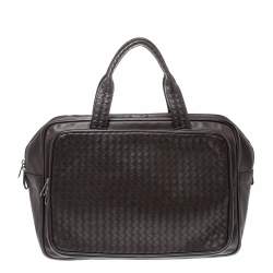 Pre Owned Bottega Veneta Dark Brown Intrecciato Leather VN Carry On Briefcase