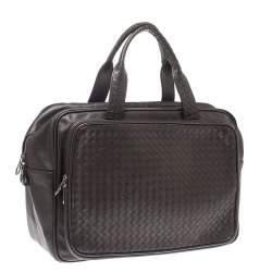 Pre Owned Bottega Veneta Dark Brown Intrecciato Leather VN Carry On Briefcase
