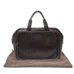 Pre Owned Bottega Veneta Dark Brown Intrecciato Leather VN Carry On Briefcase