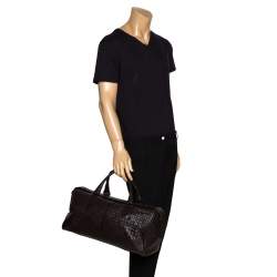 Bottega Veneta Dark Brown Intrecciato Leather VN Duffle Bag