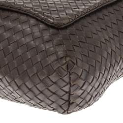 Pre Owned Bottega Veneta Dark Brown Intrecciato Leather Flap Messenger Bag