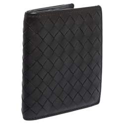Pre Owned Bottega Veneta Dark Brown Intrecciato Leather Bifold Wallet 