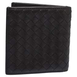 Pre Owned Bottega Veneta Dark Brown Intrecciato Leather Bifold Wallet 