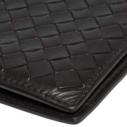 Pre Owned Bottega Veneta Dark Brown Intrecciato Leather Bifold Wallet 