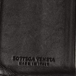 Pre Owned Bottega Veneta Dark Brown Intrecciato Leather Bifold Wallet 