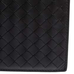 Pre Owned Bottega Veneta Dark Brown Intrecciato Leather Bifold Wallet 