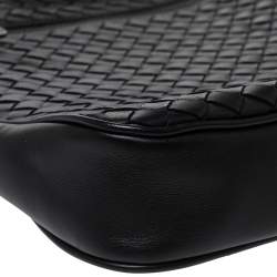 Pre Owned Bottega Veneta Black Intrecciato Leather Pocket Zip Messenger Bag