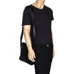 Pre Owned Bottega Veneta Black Intrecciato Leather Pocket Zip Messenger Bag