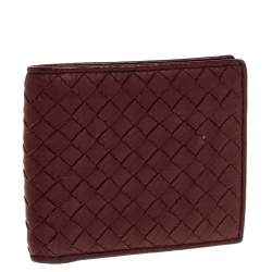 Pre Owned Bottega Veneta Maroon Intrecciato Leather Bifold Wallet