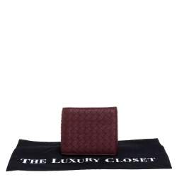 Pre Owned Bottega Veneta Maroon Intrecciato Leather Bifold Wallet