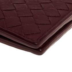 Pre Owned Bottega Veneta Maroon Intrecciato Leather Bifold Wallet