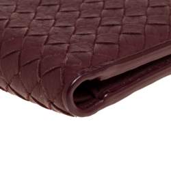 Pre Owned Bottega Veneta Maroon Intrecciato Leather Bifold Wallet
