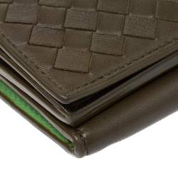 Pre Owned Bottega Veneta Olive Green Intrecciato Leather Trifold Wallet