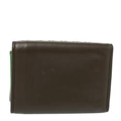 Pre Owned Bottega Veneta Olive Green Intrecciato Leather Trifold Wallet