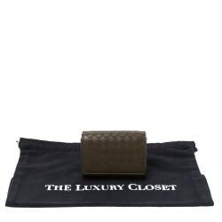 Pre Owned Bottega Veneta Olive Green Intrecciato Leather Trifold Wallet