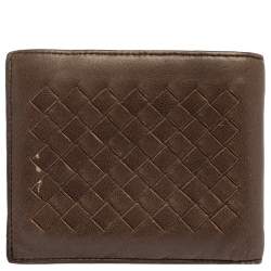 Pre Owned Bottega Veneta Brown Intrecciato Leather Bifold Wallet