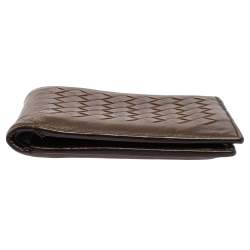 Pre Owned Bottega Veneta Brown Intrecciato Leather Bifold Wallet