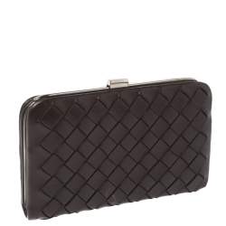 مملوكة مسبقًا Bottega Veneta Brown Intrecciato Leather Frame Coin Purse