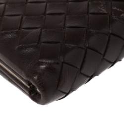 مملوكة مسبقًا Bottega Veneta Brown Intrecciato Leather Frame Coin Purse