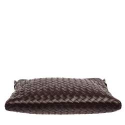 Pre Owned Bottega Veneta Burgundy Intrecciato Leather Messenger Bag