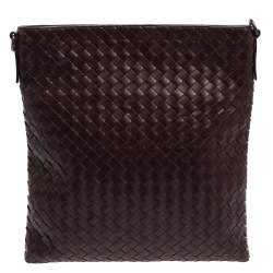 Pre Owned Bottega Veneta Burgundy Intrecciato Leather Messenger Bag