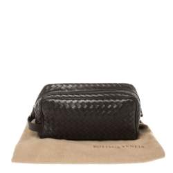 Bottega Veneta Dark Brown Intrecciato Leather Toiletry Pouch