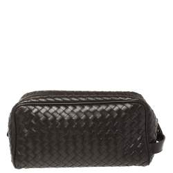Bottega Veneta Dark Brown Intrecciato Leather Toiletry Pouch