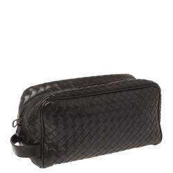 Bottega Veneta Dark Brown Intrecciato Leather Toiletry Pouch