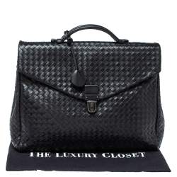 Pre Owned Bottega Veneta Black Intrecciato Leather Briefcase