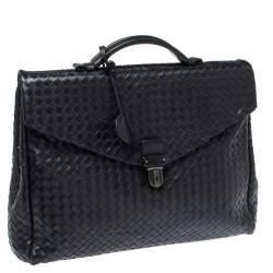 Pre Owned Bottega Veneta Black Intrecciato Leather Briefcase