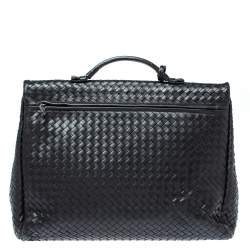 Pre Owned Bottega Veneta Black Intrecciato Leather Briefcase