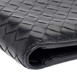 Pre Owned Bottega Veneta Dark Blue Intrecciato Leather Bifold Wallet