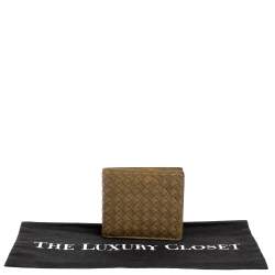 Pre Owned Bottega Veneta Khaki Green Intrecciato Leather Bi-Fold Wallet