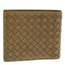 Pre Owned Bottega Veneta Khaki Green Intrecciato Leather Bi-Fold Wallet