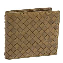 Pre Owned Bottega Veneta Khaki Green Intrecciato Leather Bi-Fold Wallet