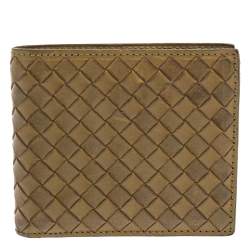 Pre Owned Bottega Veneta Khaki Green Intrecciato Leather Bi-Fold Wallet