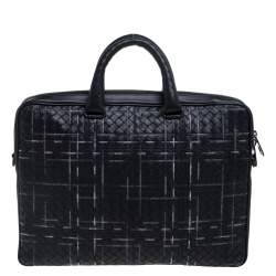 Bottega Veneta Black Intrecciato Leather Stitched Detail Briefcase