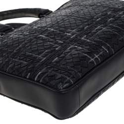 Bottega Veneta Black Intrecciato Leather Stitched Detail Briefcase