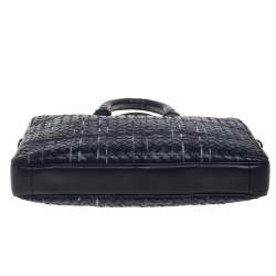 Bottega Veneta Black Intrecciato Leather Stitched Detail Briefcase