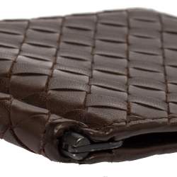 Pre Owned Bottega Veneta Dark Brown Intrecciato Leather Money Clip Bifold Wallet