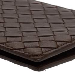Pre Owned Bottega Veneta Dark Brown Intrecciato Leather Money Clip Bifold Wallet