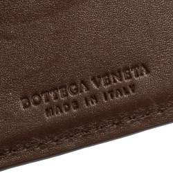 Pre Owned Bottega Veneta Dark Brown Intrecciato Leather Money Clip Bifold Wallet
